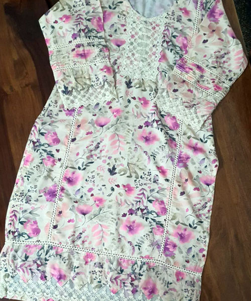 Elegant Beige Floral Printed Cotton Suit