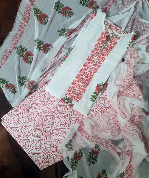 Red & White Ethnic Set (Short Shirt with Farshi Salwar)